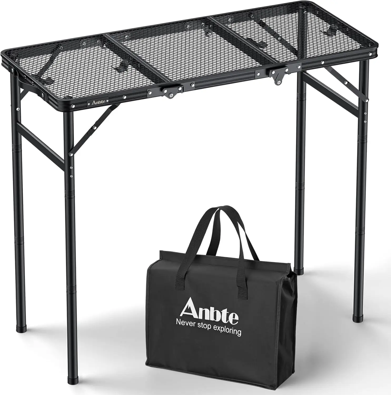 

3ft Tri-Fold Grill Table, 2 Adjustable Heights Max 29.5" Sturdy Metal Table with Storage Bag, Heat-Resistant Top, Portable for BBQ Outdoor