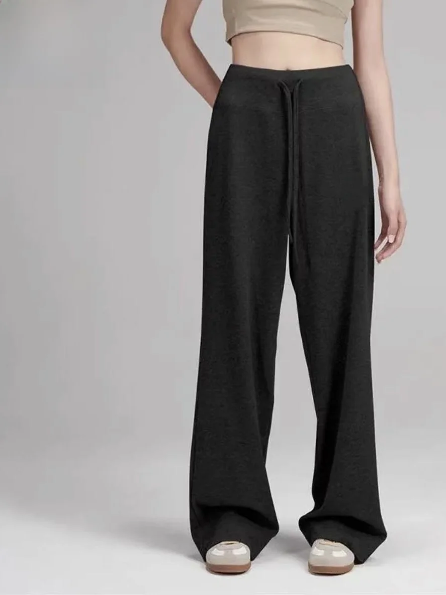 

Женские комфортные свободные брюки с широкими штанинами, на резинке, вязаные, в пол, повседневные, мягкие, струящиеся, хлопковые, прямые, фасона «труба»