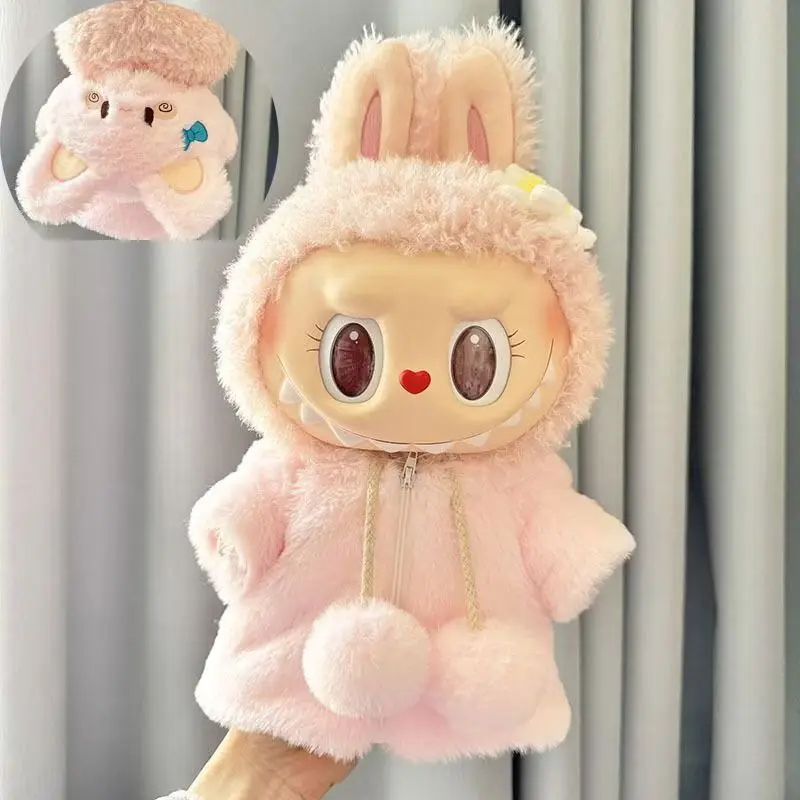 

Labubu Plush Clothes Pink Coat Fit for 38cm Mokoko Winter Hoodie Outfit for Labubu Vinyl Plush Doll for Toy Collector ﻿ ﻿