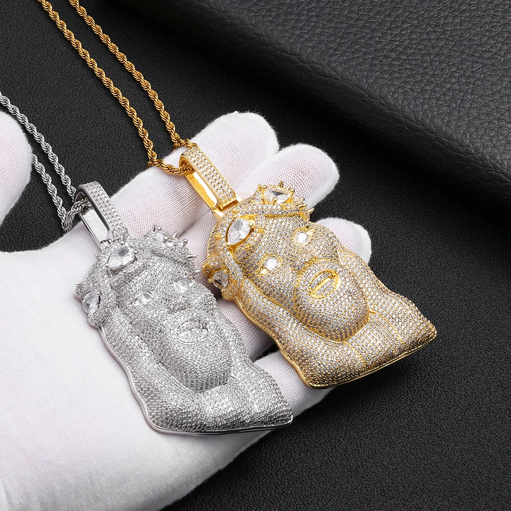 ESKEEM Wholesale New Design Big Jesus Pendant Custom Hip Hop Jewelry Iced Out Full Pave Crown of Thorns Jesus Head Pendant view 3