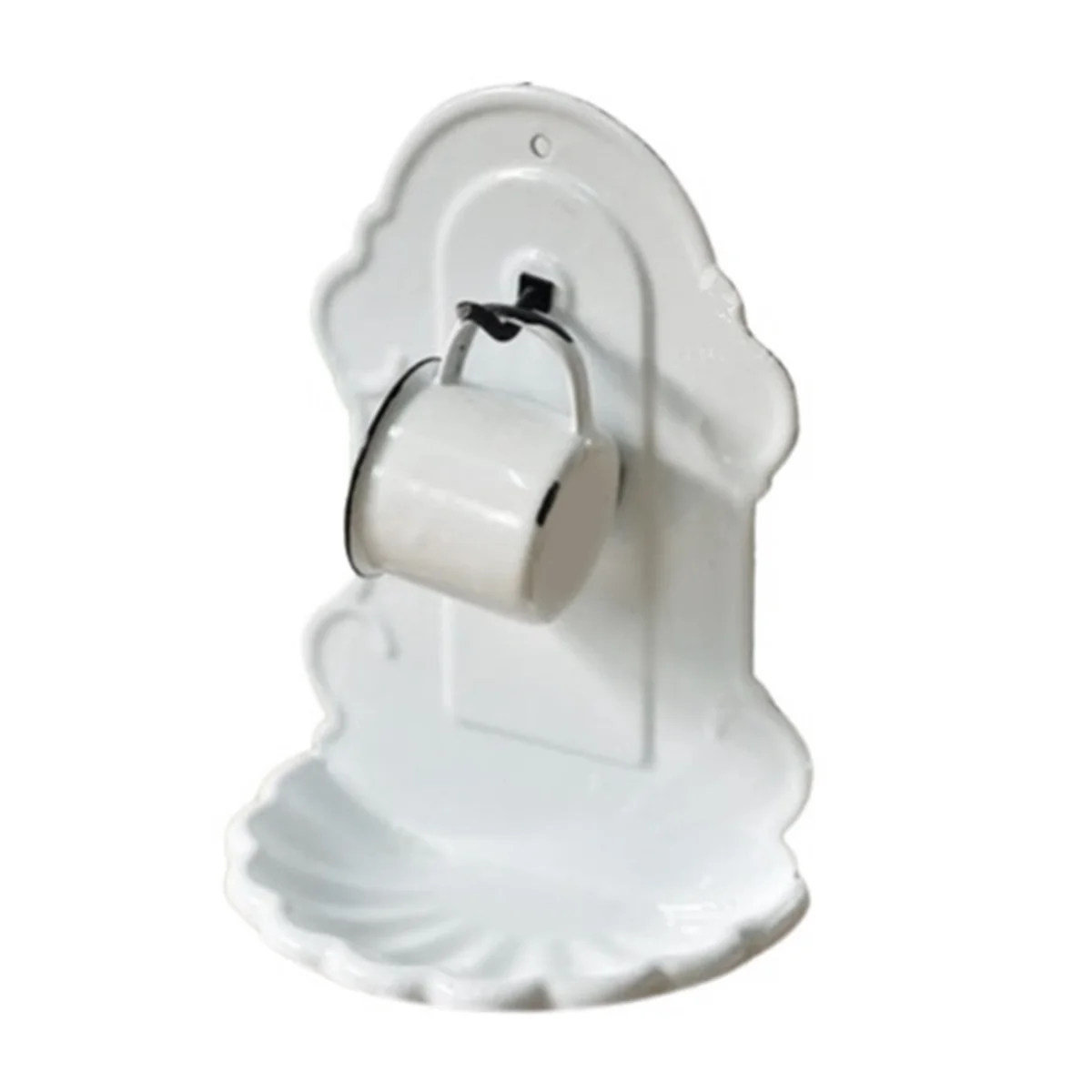 

Handmade Enamel Vintage Embossed Soap Holder Rack Stand with Hook Tooth-Brushing Cup Wall Hanging Bathroom Accessory Set