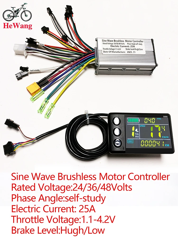AliExpress NONE 24V 36V 48V 350W 500W 25A Brushless Motor Sine wave Controller with S866 Color LCD Kit for E-bike Electric Mountain Bike Scooter
