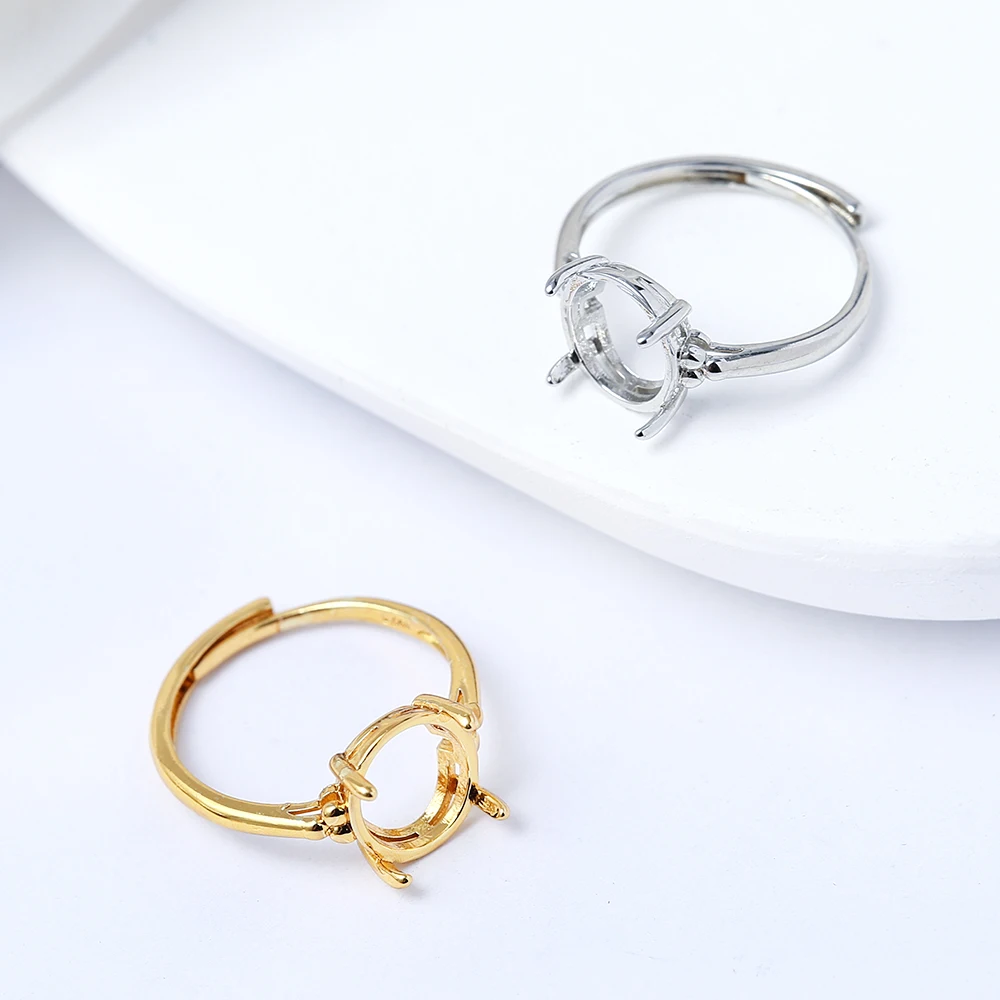 3Pcs 4 Claw Oval Adjustable Ring Settings Brass 18K Gold Plated Semi Mount Moissanite Ring Base For Diy Rings Jewelry Making ﻿