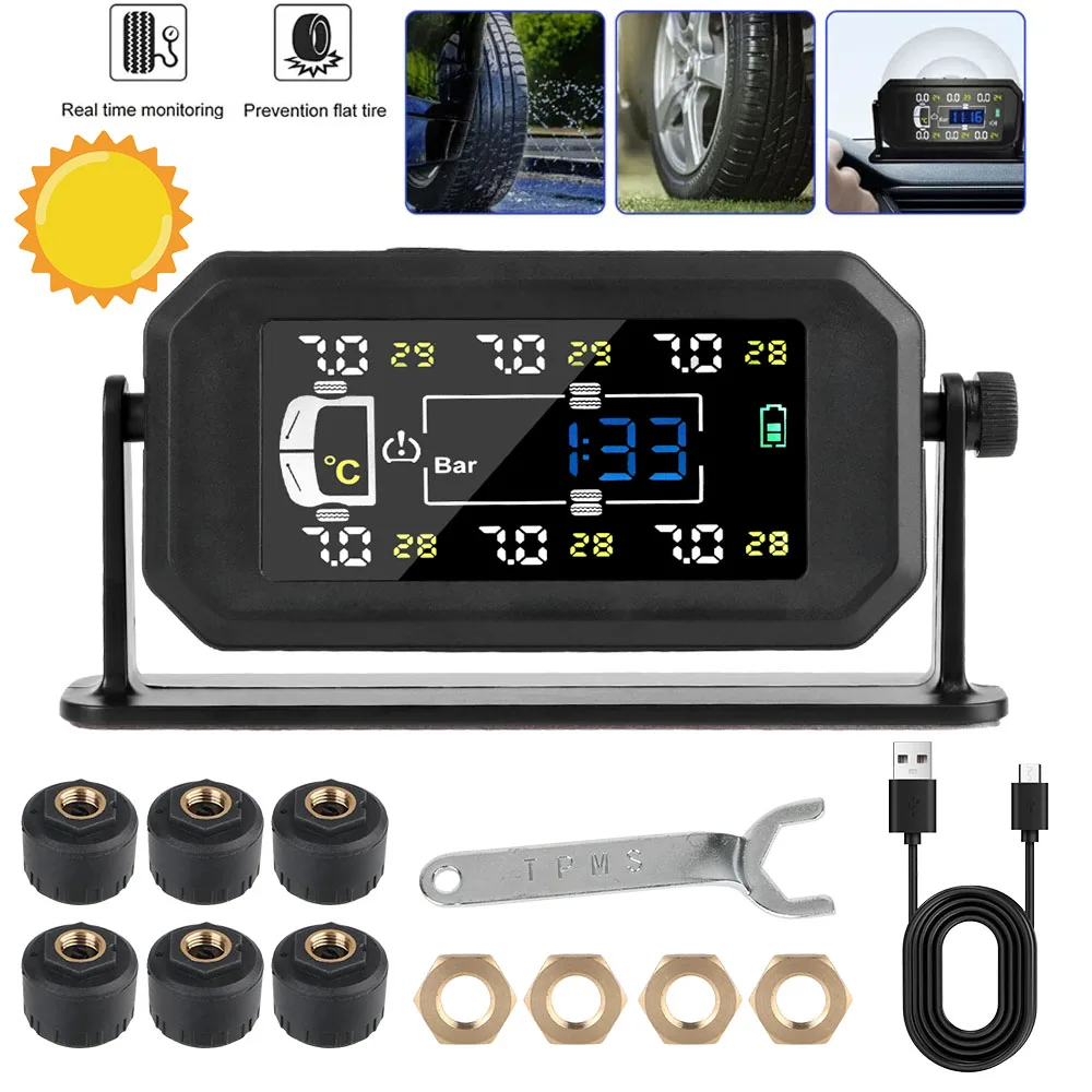6 External Sensors Tire Pressure Monitoring System Temperature Warning Fuel Save Intelligent H13 Truck Car Tyre Pressure Monitor
