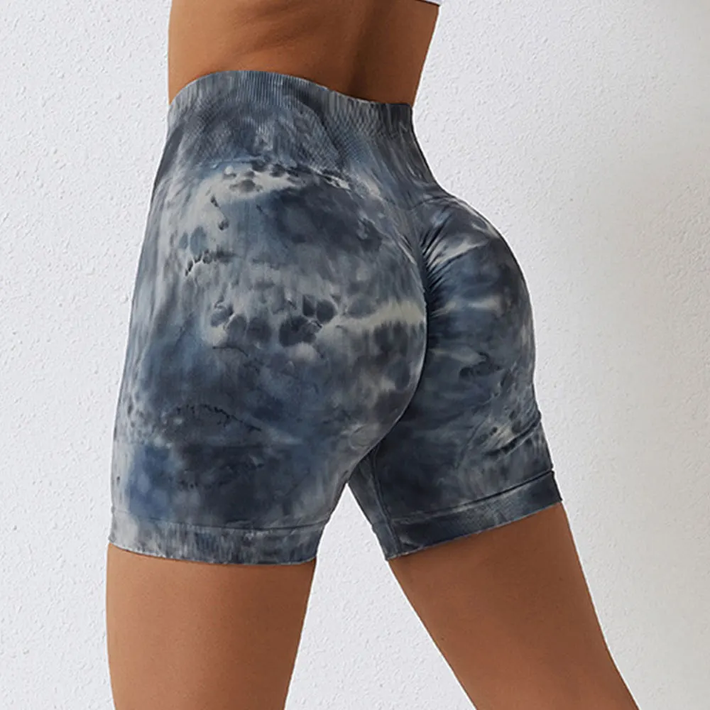 Sexy Tie Dye Style High Waist Quick Dried Fitness Triple Pants Honey Peach Hip Lift Yoga Sports Tight Shorts Seamless Push Up