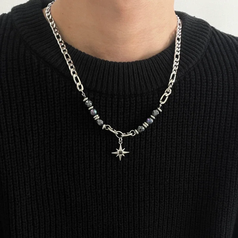 Obsidian Starlight Necklace Men's Trendy Brand High Street Niche Design Hip Hop High Sense Girls Collarbone Chain Sweater Chain