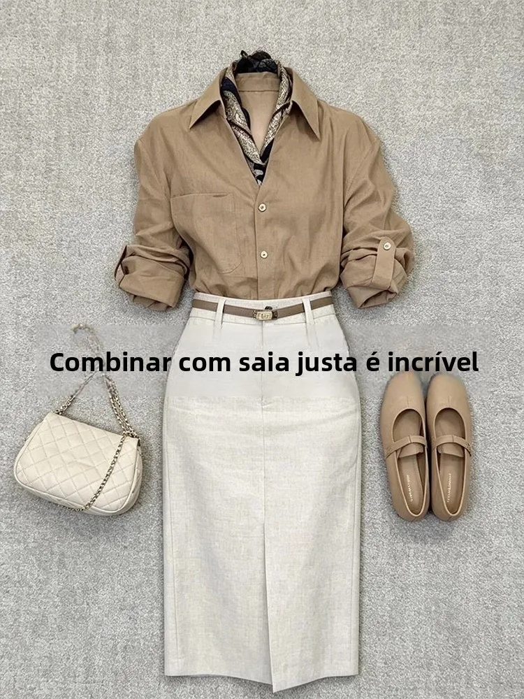 Camisa Feminina de Seda com Proteção Solar e Decote em V, Novo Estilo de Verão, Fina, Profissional para o Dia a Dia, Estilo C...