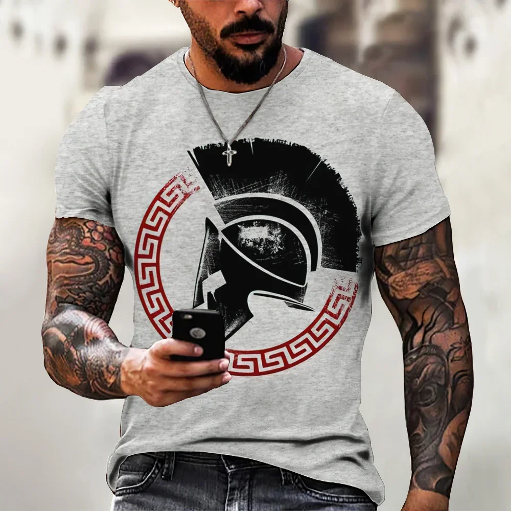 2024 Summer New Hot Retro Top 3d Printed Men\'s T-shirt Sparta Print Short Sleeve Fashion Loose Street Fashion Top