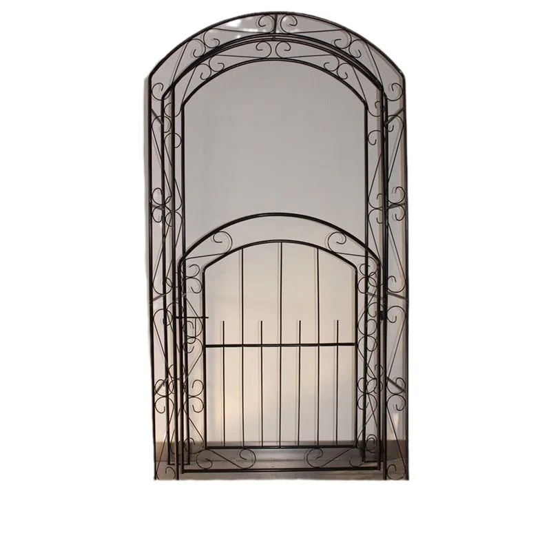 zv-Small grass garden, European courtyard villa wrought iron arch flower stand with door vine rose season outdoor climbing vi*