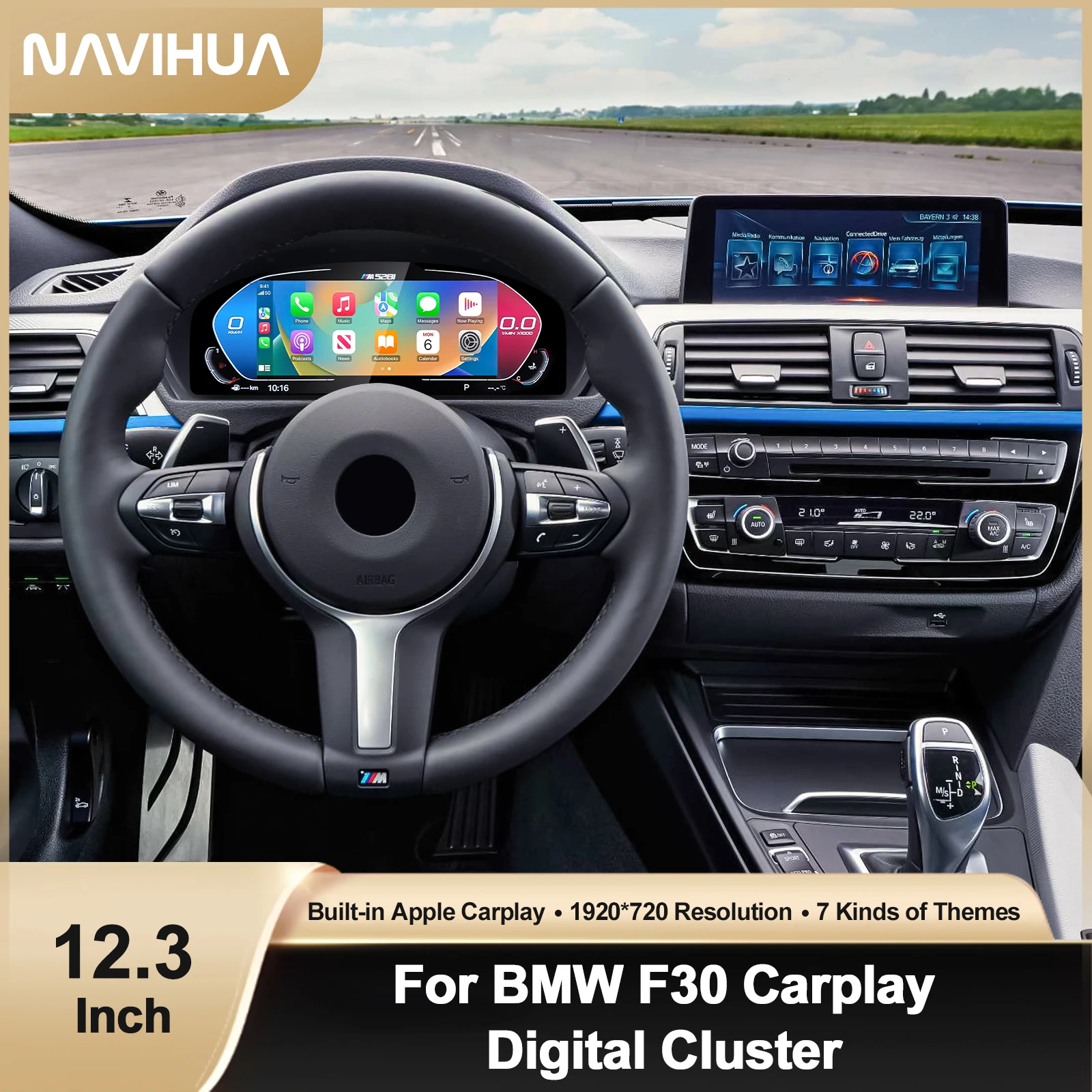 Navihua   Auto Multimedia Digital Cluster CarPlay Virtual Instrument Cockpit  for BMW 3 4 Series F30 F31 F34 2013-2017