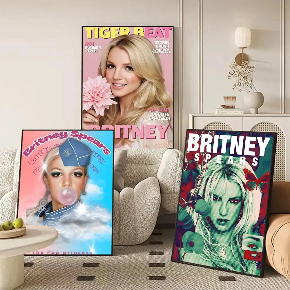 Singer B-Britney S-Spears Poster Waterproof Self-Stick Wall Art Stickers, Removable Wall Decor for Living Room and Bedroom