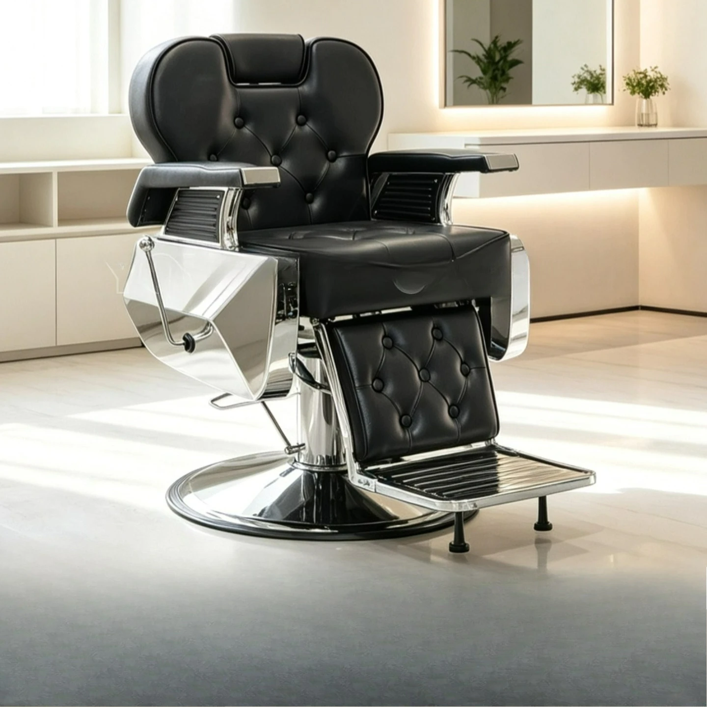 Classic Men's Barber Chair Retro Oil Head  Light Luxury Shave Reclining  Button Pull Point Hair  Barber Shop