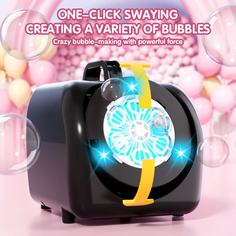 Máquina automática de bolhas de balanço, soprador de bolhas, portátil, elétrica, fabricante de bolhas, aniversário, praia, casamento ao ar livre, brinquedos para crianças