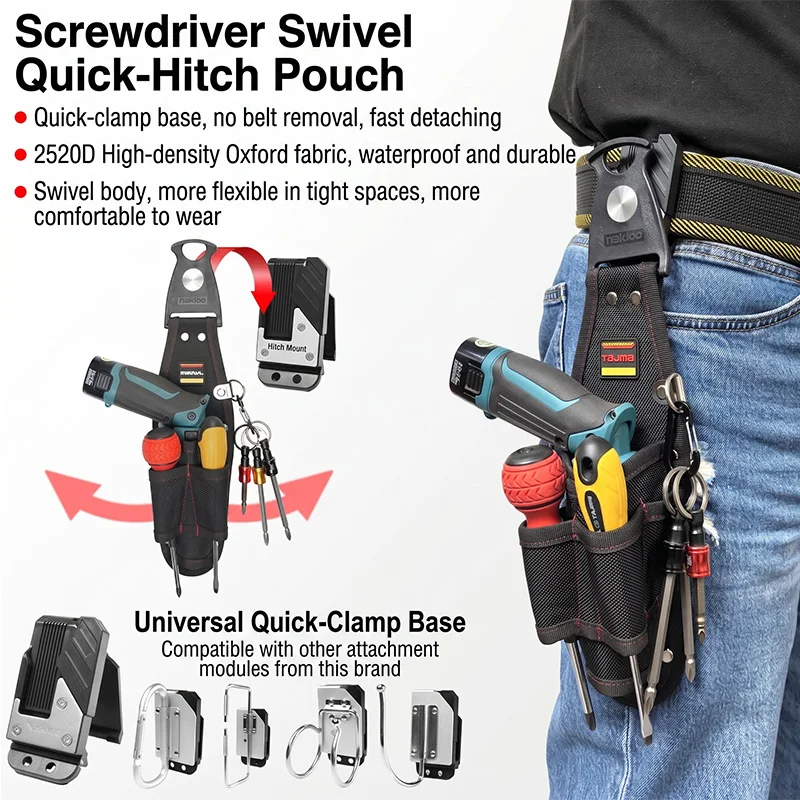 NAKIOO Rotatable Quick Clip Tool Holster Waist Pouch Cordless Screwdriver Drill Left Right Universal Electrician Tool Belt Bag