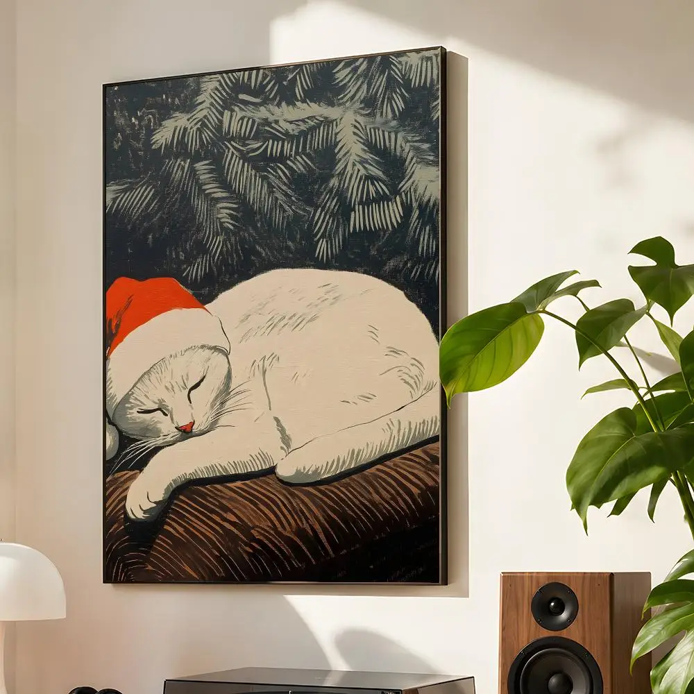 Vintage Sci-Fi Cat Cosmic Cat Couple Coffee Space Modern Poster Matte Self Adhesive Wall Art Waterproof Room Decoration Bedroom