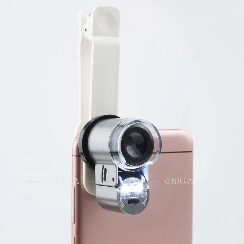 65X Mini Led Led เครื่องตรวจจับสกุลเงิน Uv Jeweler แว่นขยาย Jewellers Loupe Universal Clip โทรศัพท์มือถือกล้องจุลทรรศน์แว่นขยาย