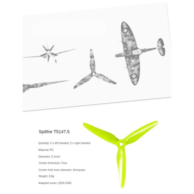 2 пары пропеллеров Spitfire T5147.5 2CW + 2CCW FPV пропеллер 5 мм POPO для FPV фристайл дронов аксессуары Запчасти