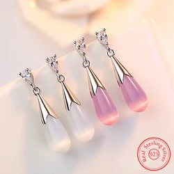 Lady's New Jewelry 925 Sterling Silver High Quality Crystal Opal Dropwise Cat's Eye Stone Drop Earrings XY0079