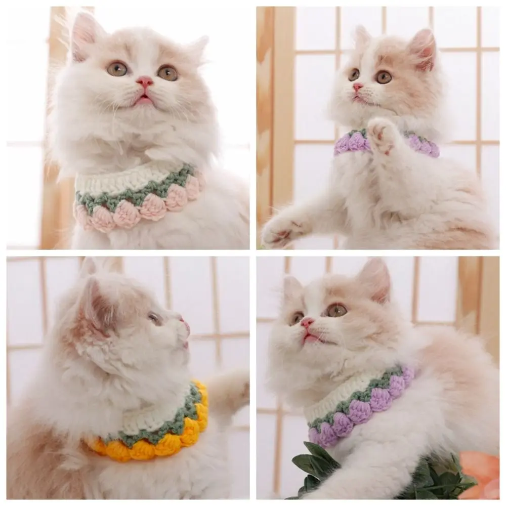 Cute Hand-knitted Pet Collar Candy Color Adjustable Puppy Neck Strap Safety Delicate Pet Accessories Cat