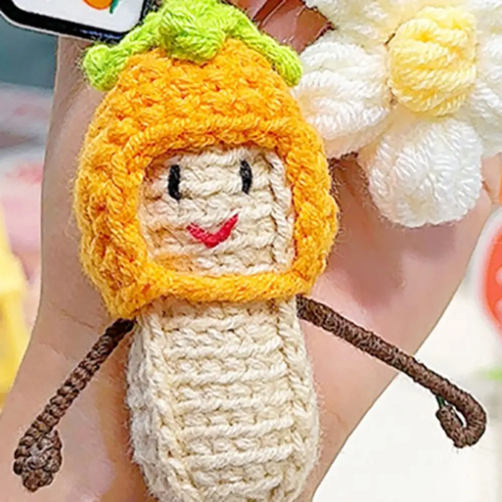 Fashion Persimmon Head Cover Knitted Peanut Keychain Good Meaning Cute Crochet Keychain Cartoon Plush Bag Pendant Kids