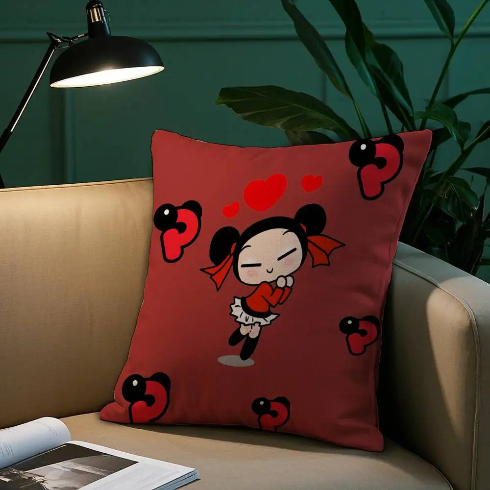 Kawaii P-Pucca Anime Pillow Case Short Plush Print Cushion Cover Square Throw Pillow Covers Sofa Home Decor