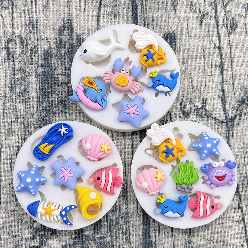 Ocean Crab Whale Shell Conch Silicone Mold Sugarcraft Chocolate Cupcake Baking Mold Resin Fondant Cake Decorating Tools