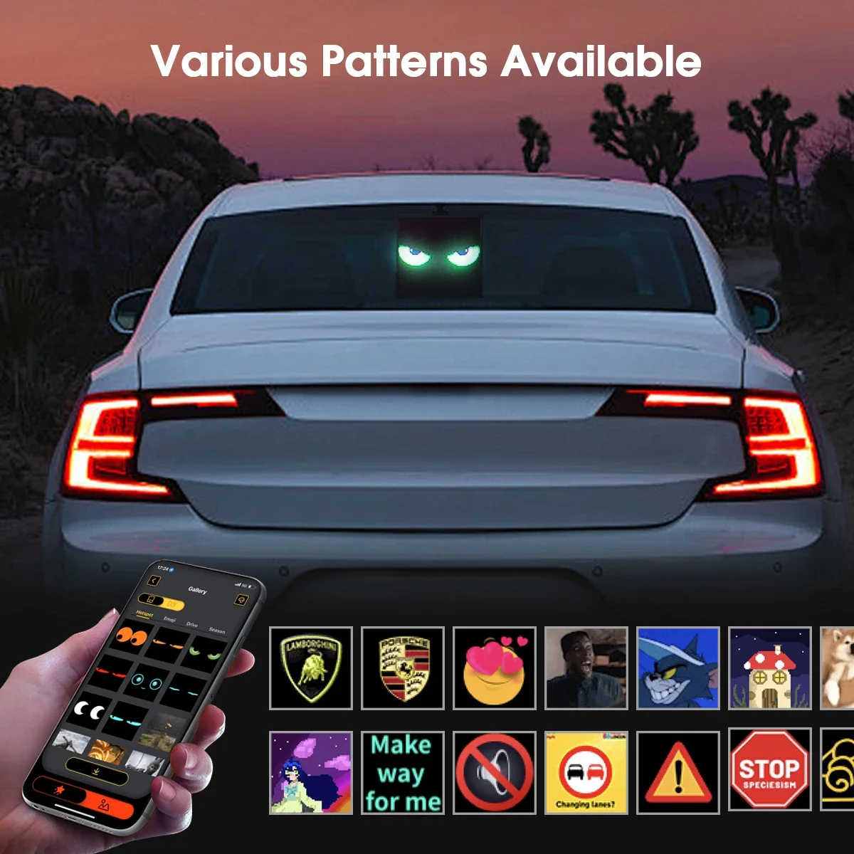 ديكور السيارة الذكية LED بكسل مصفوفة عرض لوحة الشاشة USB الطاقة مع حامل تمتص تدوير مجاني APP التحكم صورة النص نمط تسجيل