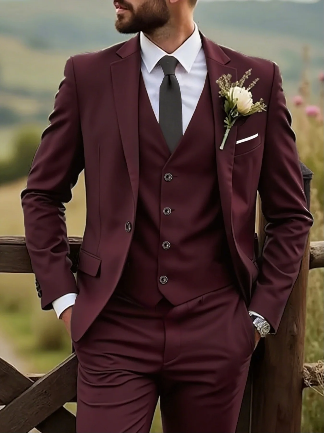 

Men's Premium Texture Suit Single Breasted Solid 3-Piece Set
