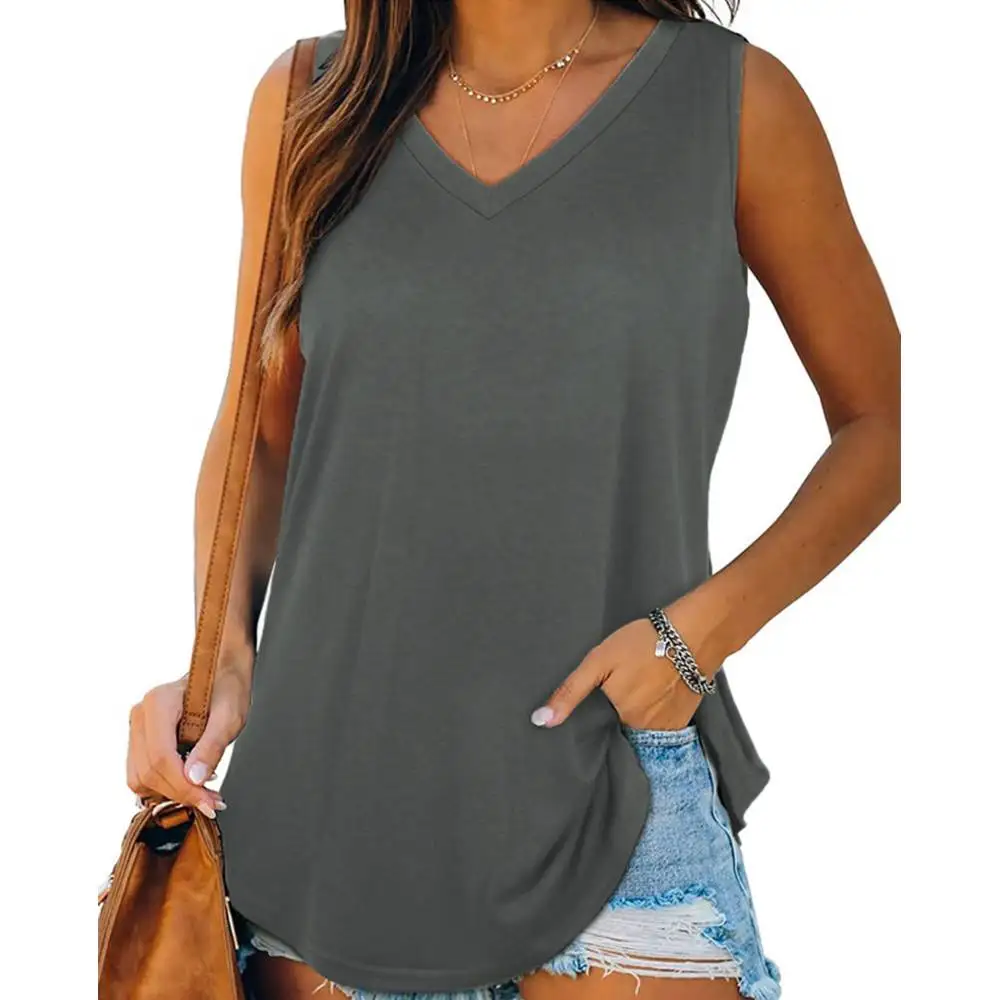 V-neck irregular hem solid color vest casual fashion sleeveless loose for vest women