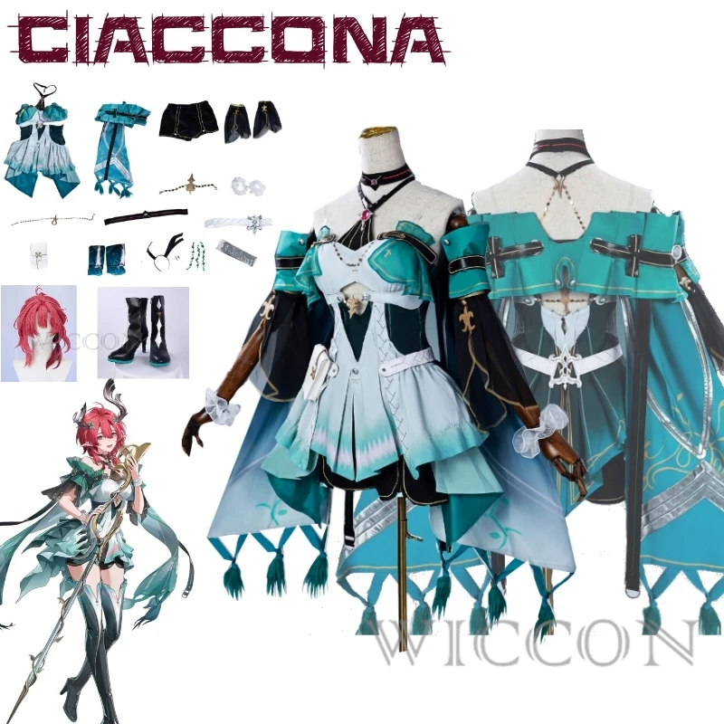 

Wuthering Waves Game Ciaccona One Character Wearing Green White Dress And Pink Hair The Bard Of Lenarsht Cosplay Costume All Set