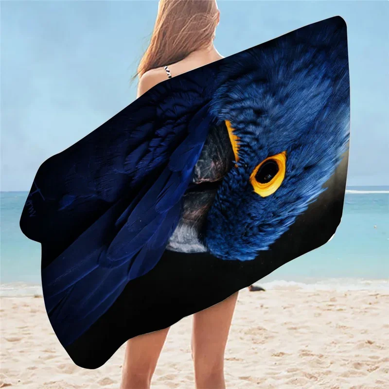 Handuk pantai Macaw biru cepat kering, set handuk tangan kamar mandi bulu domba