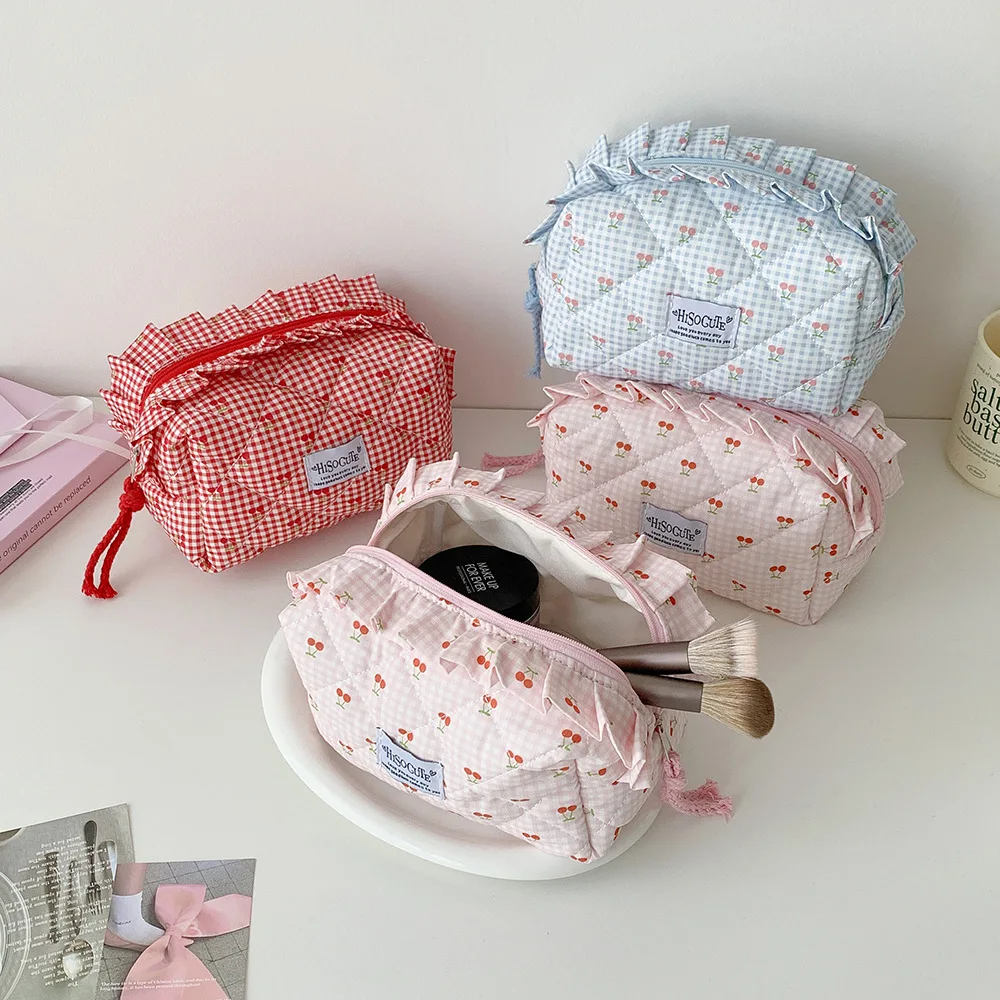 Kawaii Cherry Pencil Bag Large Capacity Stationery Storage Bag Travel Makeup Organizer Pouch Back to School Supplies