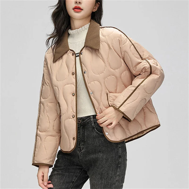 Winter Thin Lightweight Female New Korean Fashion Small Fragrance Style Loose Cotton Jacket Women Versatile Short Cotton Coat