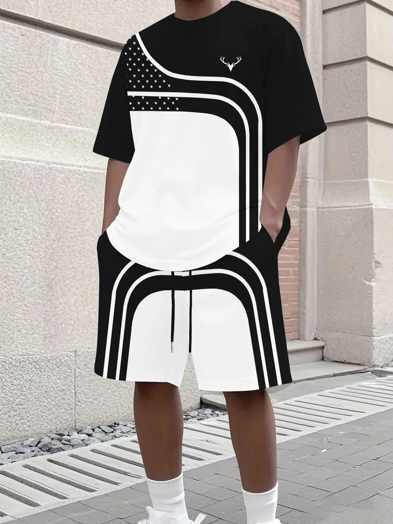 

2025 New Trend Street Hip Hop Comfortable Men's Suit Quick-Drying 3D Printing Top Plus Bottom Two-piece Set