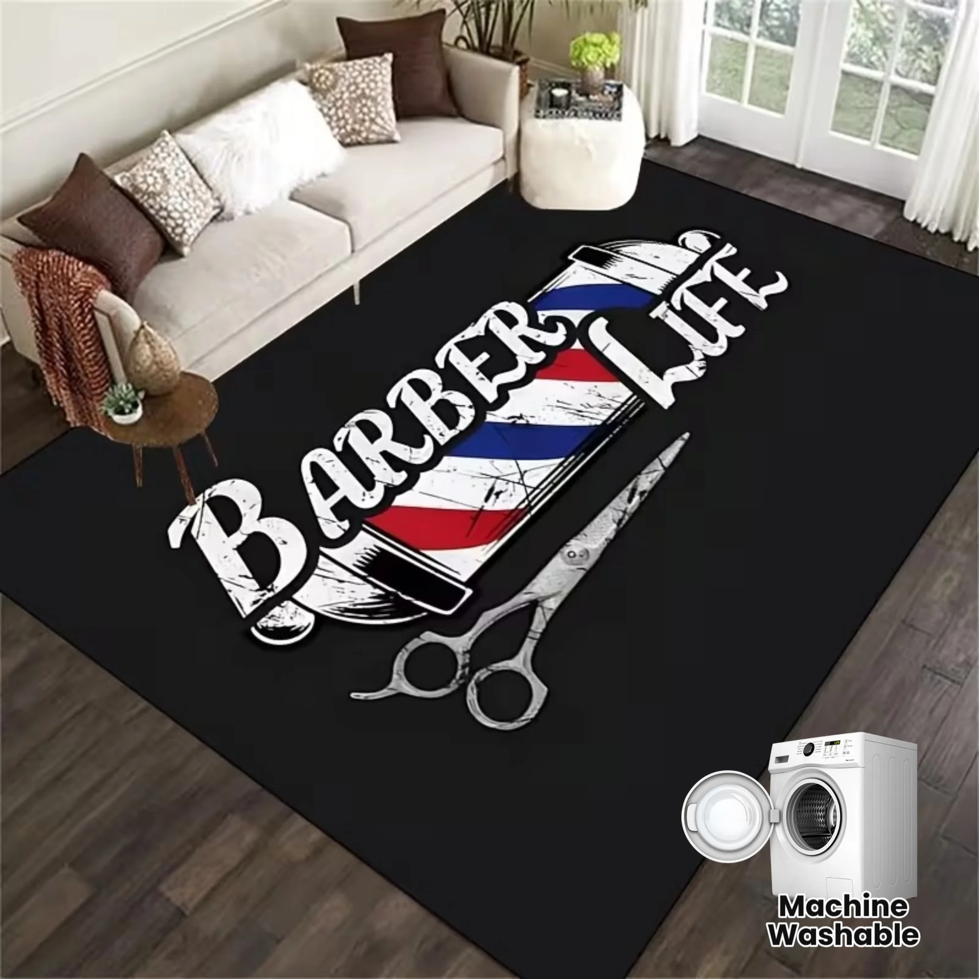 

Professional Barber Scissors Rectangular Area Rug, Vintage Hair Stylist Floor Mat, Non-Slip Washable Carpet for Barber Shop