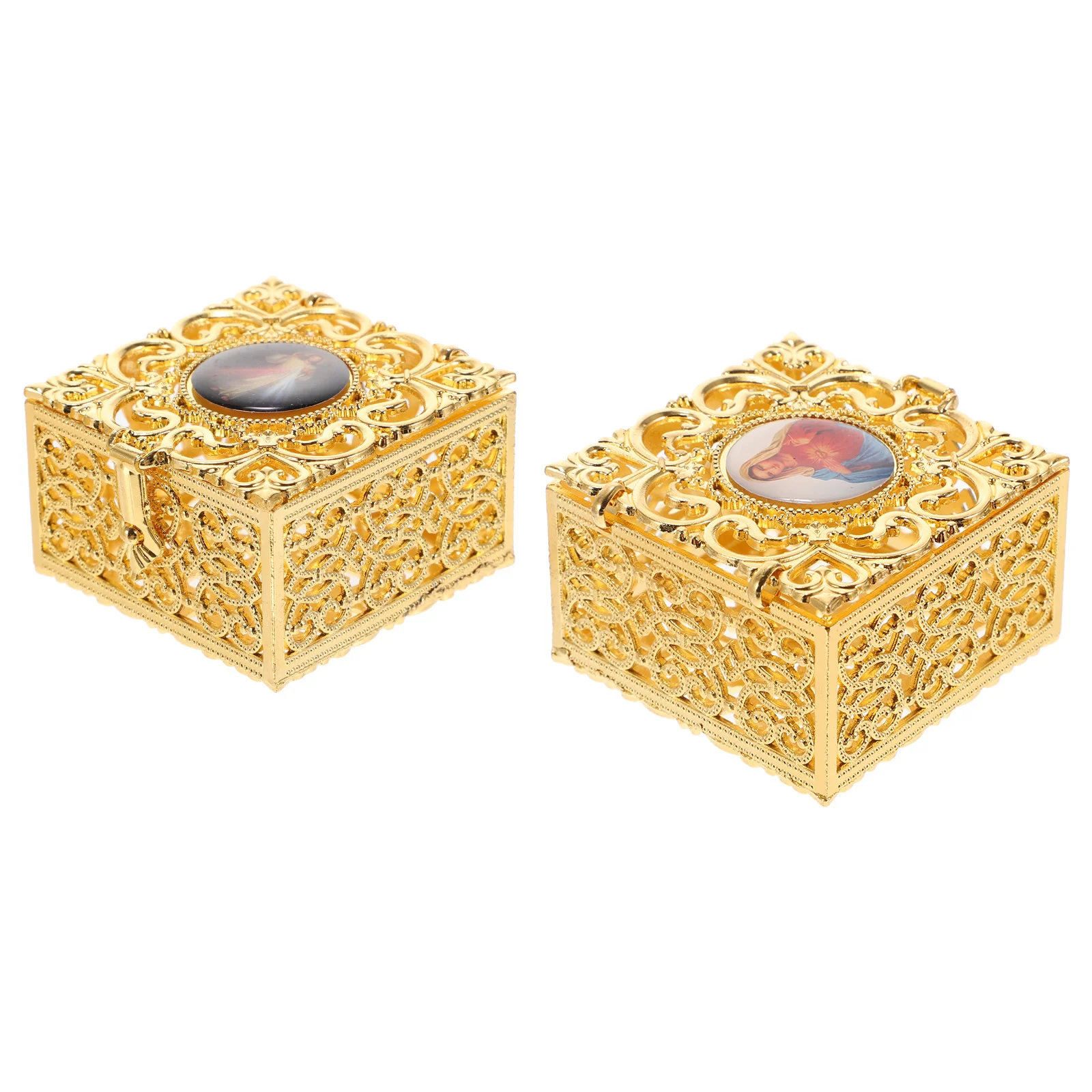 

2Pcs Zinc Alloy Jewelry Box Small Storage Container for Earrings Rings Necklaces Organizer Durable Jewelry Box