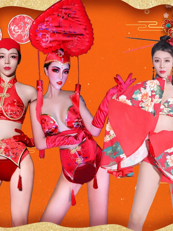 

Red Stage Costume Gogo Dance Suit Promotional Bar DS Valentine's Day Collection Sexy Two-Piece Performance Wear for Women