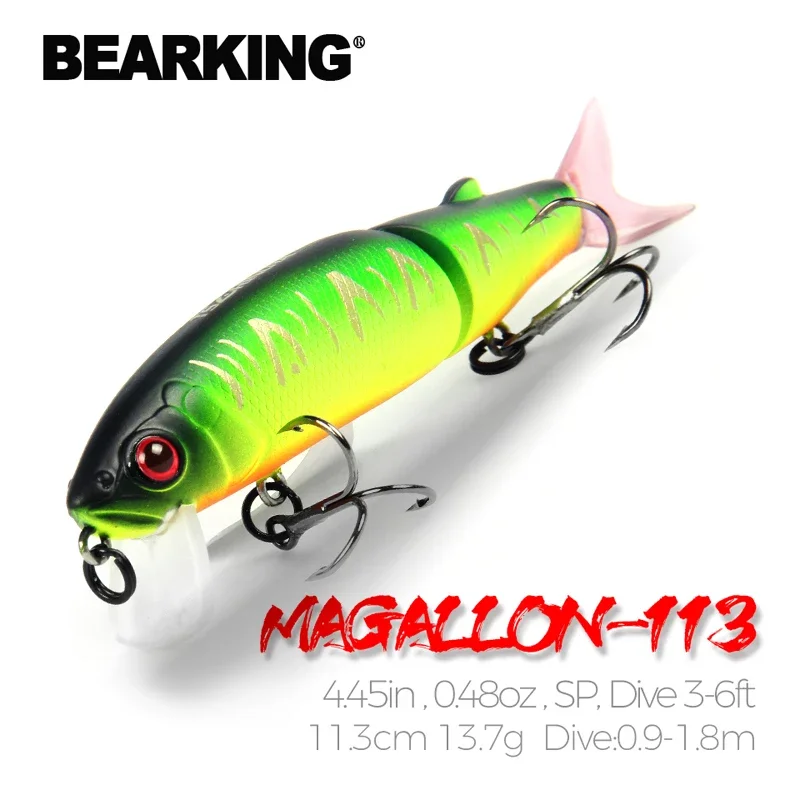 

Bearking 11.3cm 13.7g hot fishing lure minnow quality professional bait swim bait jointed bait equipped black or white hook