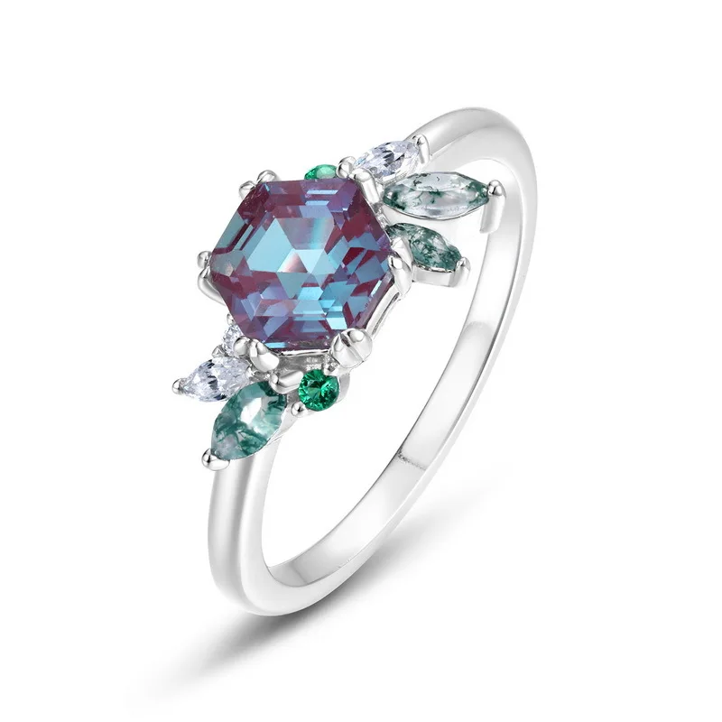 ALLNOEL 0.5ct Alexandrite 925 Silver Rings For Women Change Color June Birthstone Rhodium Plated Engagement Simple Fine Jewelry