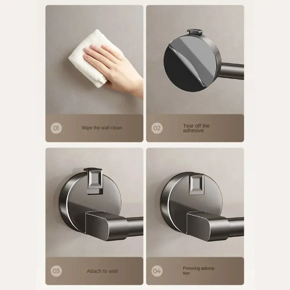 

Wall Mounted Suction Cup Towel Rack Single-rod Punch Free Bath Towel Storage Rack No Drilling Durable Towel Hanging Holder