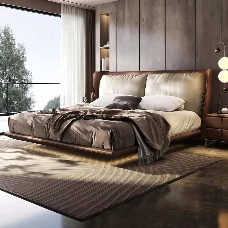 Soft Package Suspended Soft Bed High-end Leather Large Double Wedding Upholstered Bed for Master Bedroom