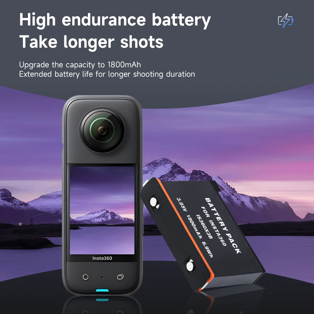 For Insta360 X3 One X 3 Battery Kit 1800mAh Fast Charge Li-ion Camera Battery for Insta 360 X3 Plus Type-C 2 Slots LED Charger