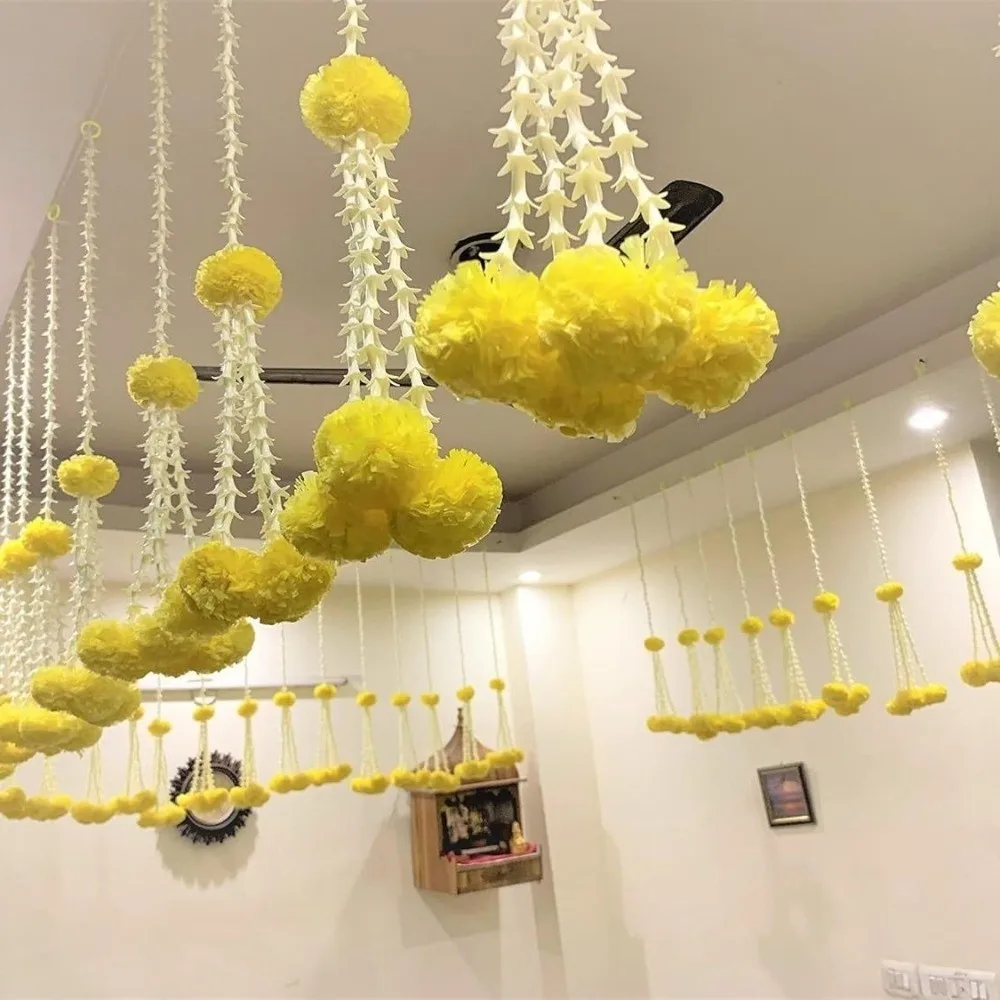 DIY القطيفة جارلاند ​ ​   خيوط طويلة للمناسبات الاصطناعية ديكور أكاليل زهرة القطيفة Pooja Diwali Fiesta قابلة لإعادة الاستخدام