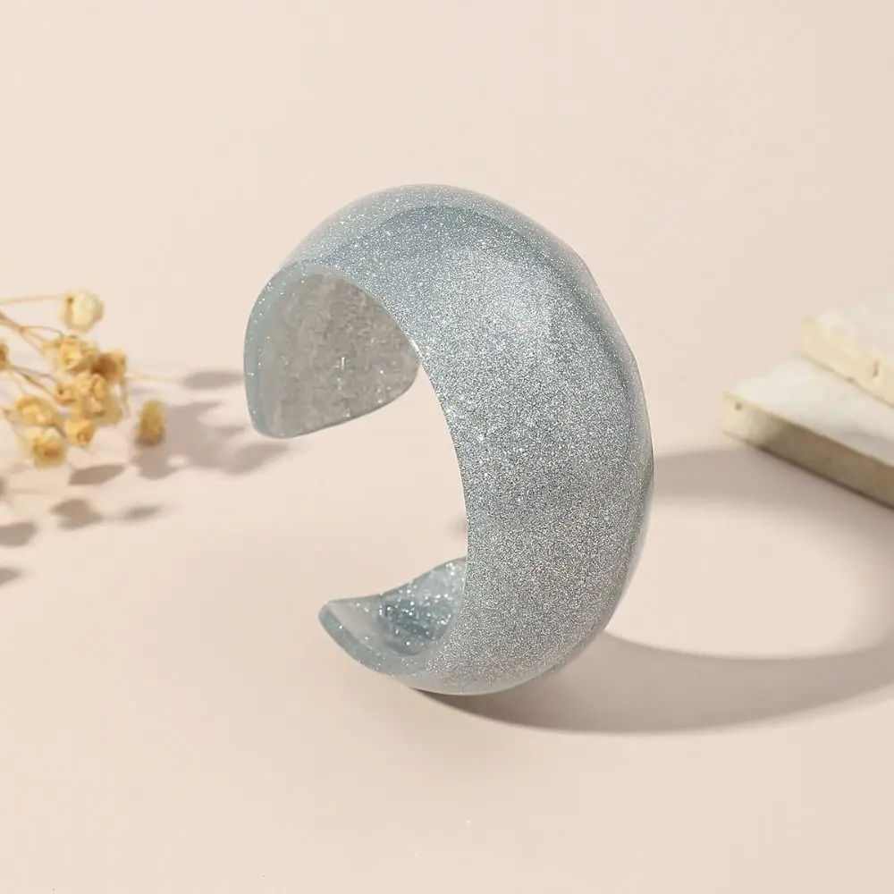 Minority Design Glitter Acrylic Bangle Retro Open Jelly Color Wide Bracelet Exaggerated Vintage Geometric Irregular Bangle Party