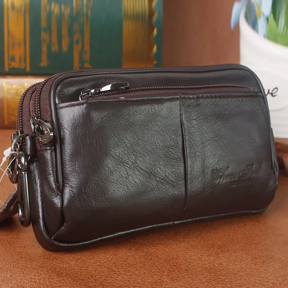 Men Genuine Leather Clutch Wrist Handy Bags Wallet Multifunction Waist Belt Organizer Wallets Cell Phone Case Fanny Bag Purse