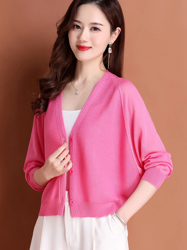 

High Quality Ice Silk Cardigan for Women's Summer Long Sleeved Thin Top Paired with Short Sun Protection Shawl Jacket