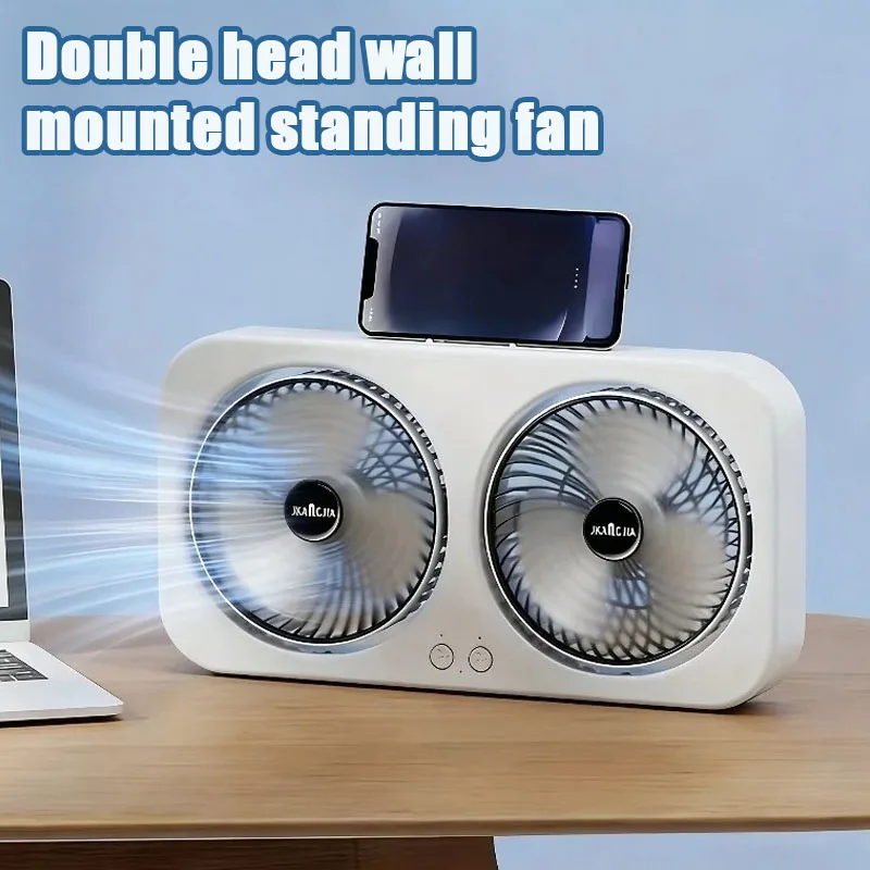 Ventilador de Mesa USB de Cabeça Dupla, Portátil, Montável na Parede, Silencioso, Ajustável com 3 Velocidades para Quarto de Dormitório, Casa e Escritório