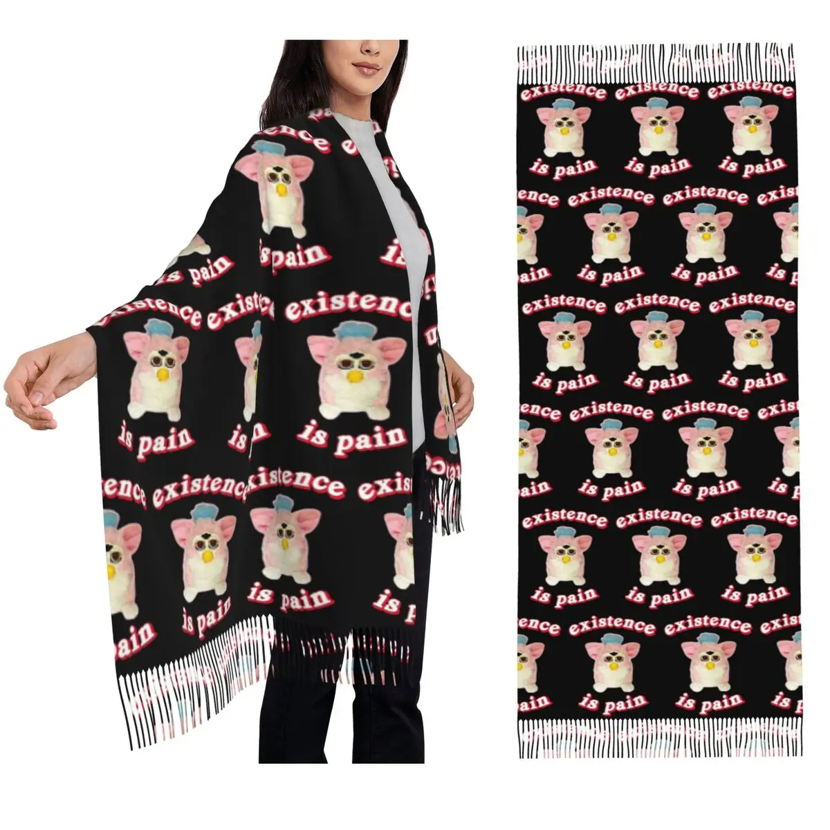 

Furby Existence Is Pain Scarf Tassel Scarves for Women Soft Warm Shawls and Wraps Large Fall Winter Shawl Wrap