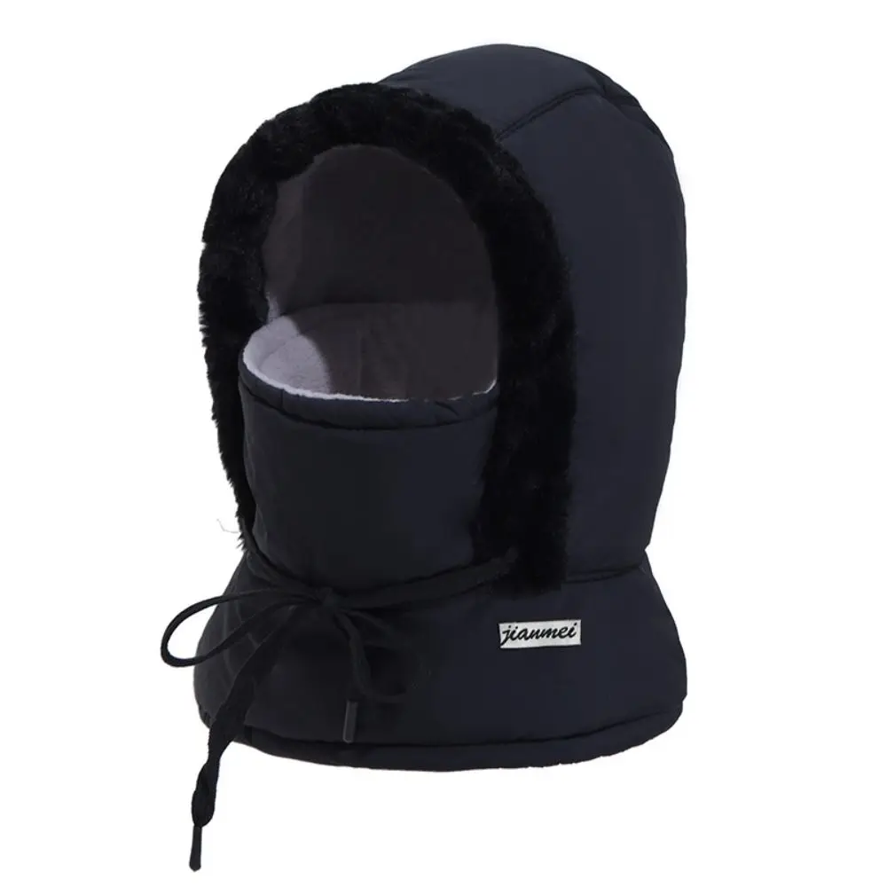 Fashion Drawstring 3-in-1 Winter Cycling Hat Plush Solid Color Cycling Windproof Cap Mask Velvet Winter Balaclava Men