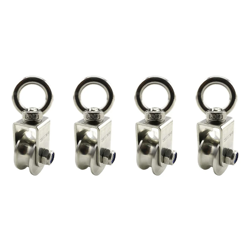

AA49 4X U Type Swivel Pulley 304 Stainless Steel Duplex Bearing Silent Detachable 360 Degree Rotation